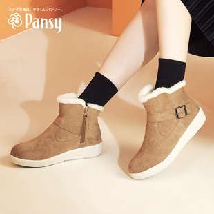Pansy日本雪地靴加绒加厚保暖羊毛短靴妈妈棉鞋 高帮冬季 女鞋 4079