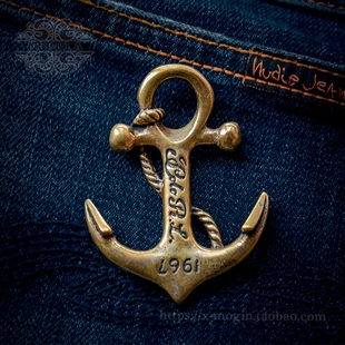 高品质厚重黄铜复古做旧大海军船锚阿美咔叽钥匙扣挂坠包包挂件