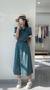轻奢高端定制 韩版 牛仔拼色腰带连衣裙JP 新款 88030 夏季
