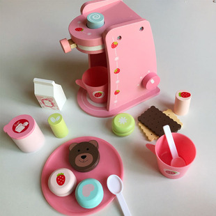 儿童仿真咖啡机茶具餐具套装 角色扮演亲子互动益智玩具木制过家家