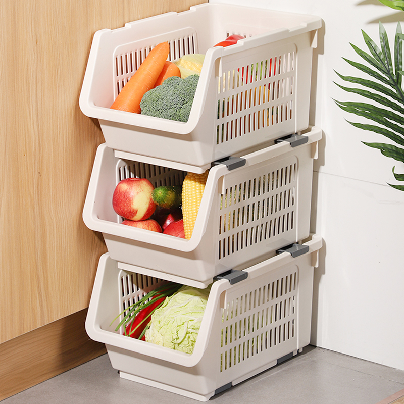 日本水果蔬菜收纳筐家用零食小推车玩具厨房桌面橱柜可叠加置物篮