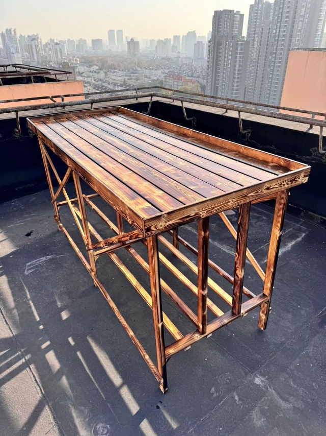 阳台实木平面碳化花架防腐木架户外庭院多规格定制简约多肉置物架