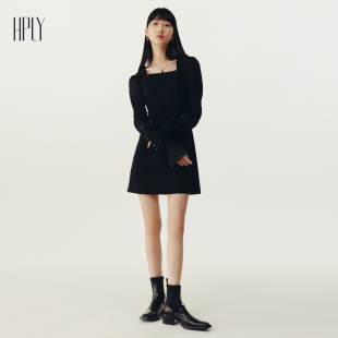HPLY荷比俪2023春季 新款 女小黑裙小方领泡泡袖 连衣裙HMD12750165