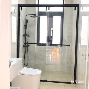 上海极简窄框淋浴房一字型L型浴室三联动钢化玻璃卫浴沐浴房隔断