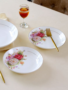 欧式 骨瓷盘子菜盘家用深盘方盘高级感陶瓷餐具餐盘吐骨碟碟子平盘