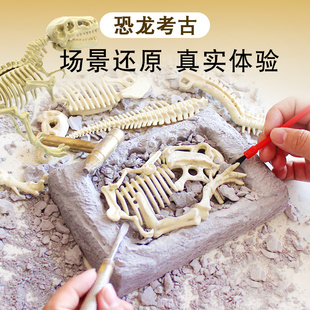 恐龙化石考古挖掘玩具 儿童手工diy挖宝石霸王龙骨架模型盲盒男孩