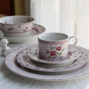 浪漫复古俏皮玫瑰中西式 家用陶瓷餐具蛋糕盘牛排正餐盘意面斗笠碗