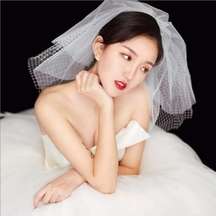 简约可爱网格多层短款 蓬蓬新娘头纱旅拍婚纱配饰 2023韩式