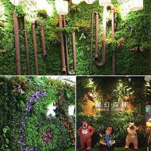 仿真绿植小草假花植物墙波斯草工程酒J店客厅商场配件装 饰塑料