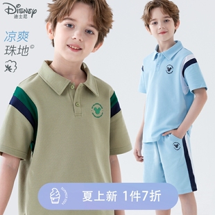 儿童短袖 夏装 迪士尼男童运动套装 上衣两件套童装 中大童休闲polo衫