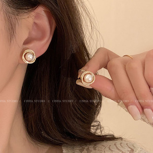 螺旋珍珠耳钉女轻奢小众高级感耳环2023年新款 洋气纯银针耳饰 法式