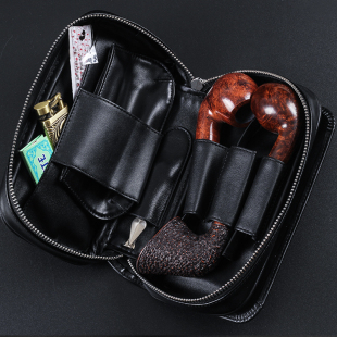 烟斗配件工具包 烟丝包便携式 2斗包 荔枝纹皮烟斗包 3斗包大容量