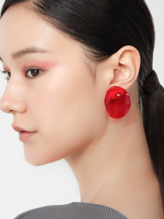 朗睦原创3d工艺显瘦新款 时尚 红色通勤新中式 气质耳环耳饰设计感