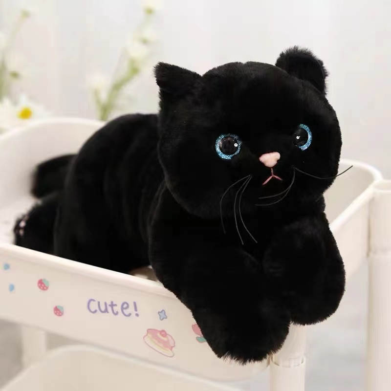 毛绒玩具公仔猫咪玩偶礼物装 饰摆件仿真猫 吉利黑猫正版