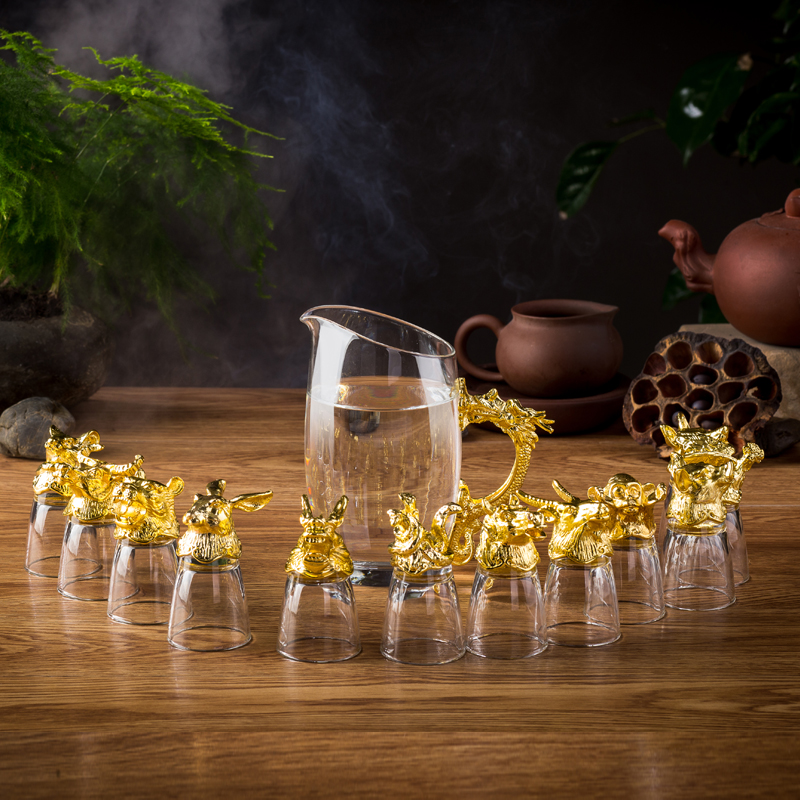 十二生肖酒杯酒具套装 高档礼品白酒杯家用水晶玻璃杯分酒器定制