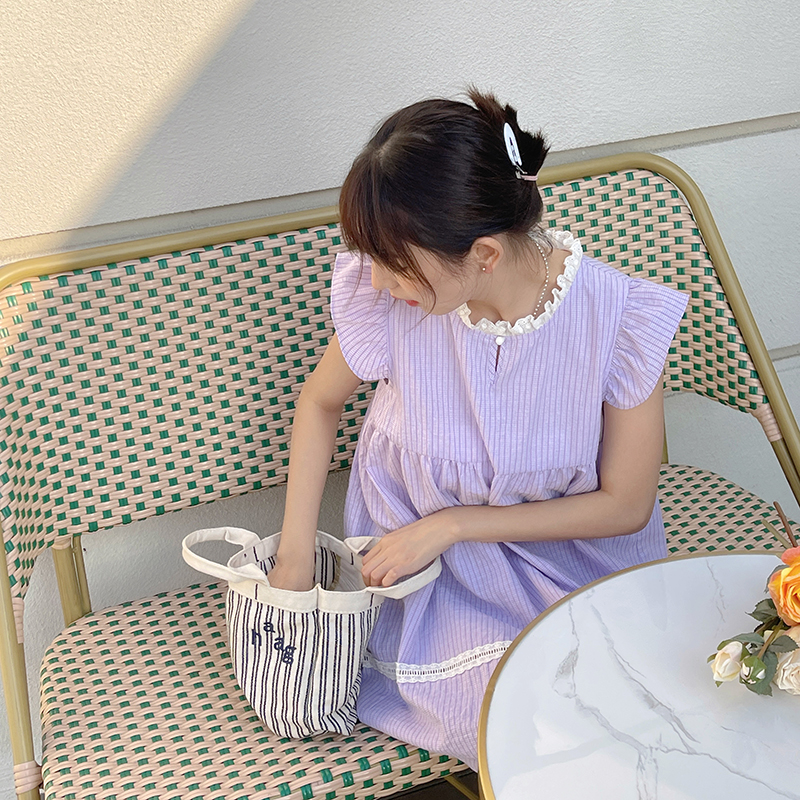 甜美学院日系小个子少女裙子 连衣裙女紫色法式 夏季 Punkhoo 小飞袖