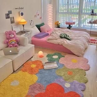 彩色花朵地毯少女卧室床边毯客厅沙发茶几大地垫脚垫家用房间垫子