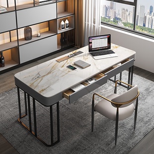 意式 极简轻奢岩板书桌现代简约家用高档写字台办公桌书房电脑桌