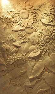 砂岩浮雕壁画立体人造树脂砂岩浮雕中沙沙雕玄关壁饰画欧式 向日葵