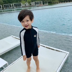 韩国儿童泳衣男童长袖 防晒速干连体温泉男宝宝婴儿帅气中小童泳衣