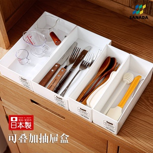 SANADA日本进口桌面收纳盒厨房餐具储物置物盒化妆品整理盒收纳筐