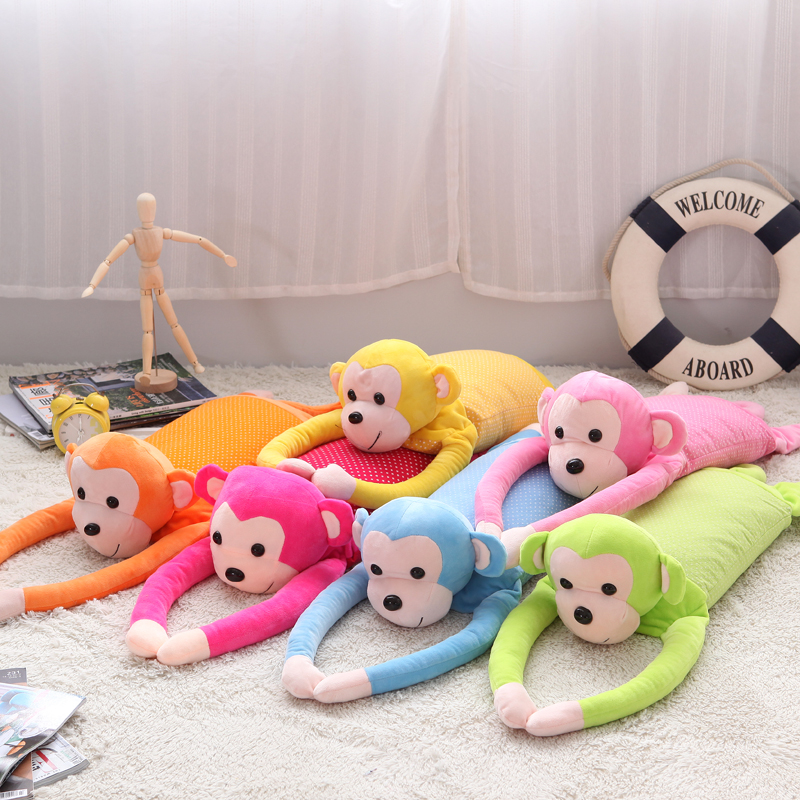 可爱卡通荞麦枕头儿童枕芯卡通长手猴枕宝宝玩具枕 6岁