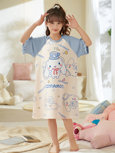 女童睡衣中大童亲子家居服 薄款 儿童睡裙夏季 日本JULIPET 纯棉短袖