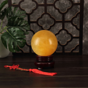 水晶球摆件客厅办公室装 饰摆件高档工艺品开业礼物天然黄色水晶球