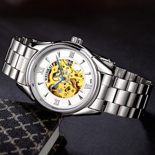 瑞士男时尚 圆形不锈钢陀飞轮国产腕表 精钢大气自动机械手表