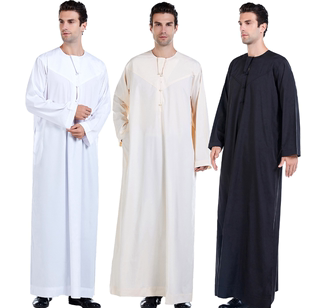 卡塔尔土耳其男式 青年黑色套装 长袍回族阿拉伯中东男士 白色长袍
