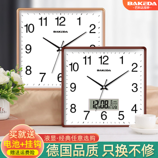 客厅静音挂钟方形日历石英钟创意钟表现代简约时尚 家用时钟挂墙表