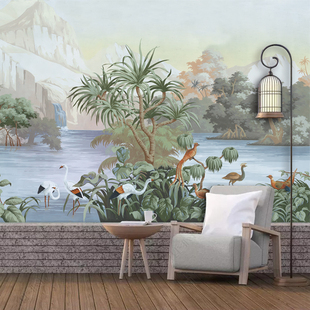 美式 花卉植物墙纸客厅卧室背景墙壁纸无纺布墙布书房壁布整张壁画