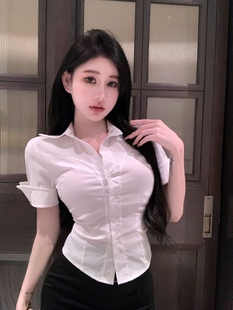女春夏成熟御姐OL制服职业装 白衬衫 工作服套装 纯欲收腰性感短袖
