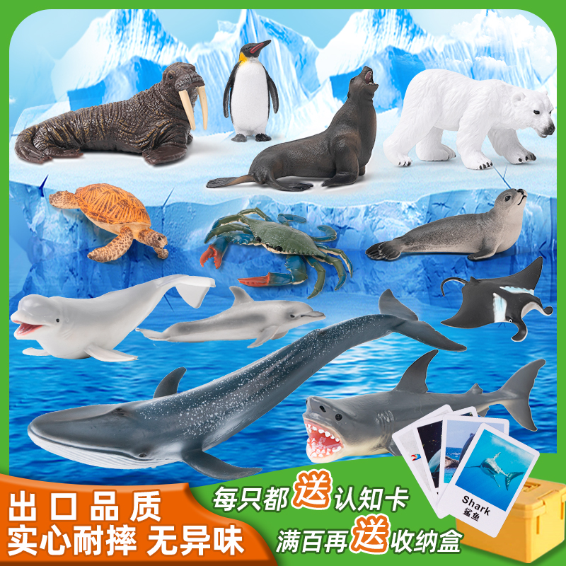 仿真动物海洋模型实心海豚白鲸鲨鱼企鹅章鱼寄居螃蟹早教认知玩具