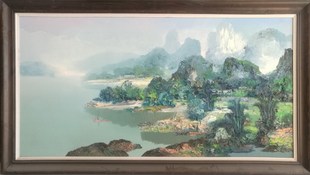 王柏松手绘原创山水风景油画收藏 现代山水画客厅挂画礼 青山绿水