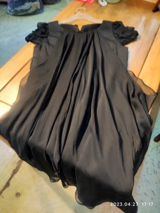 撤柜甩货高端短袖 飘逸黑色中长款 真丝假两件连衣裙