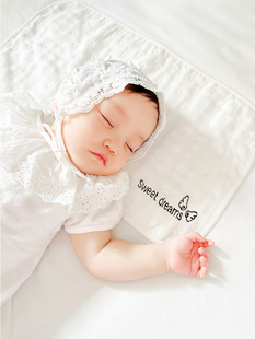 新生儿六层纱布刺绣透气宝宝枕头枕巾吸汗巾加厚婴儿枕垫亲子盖巾