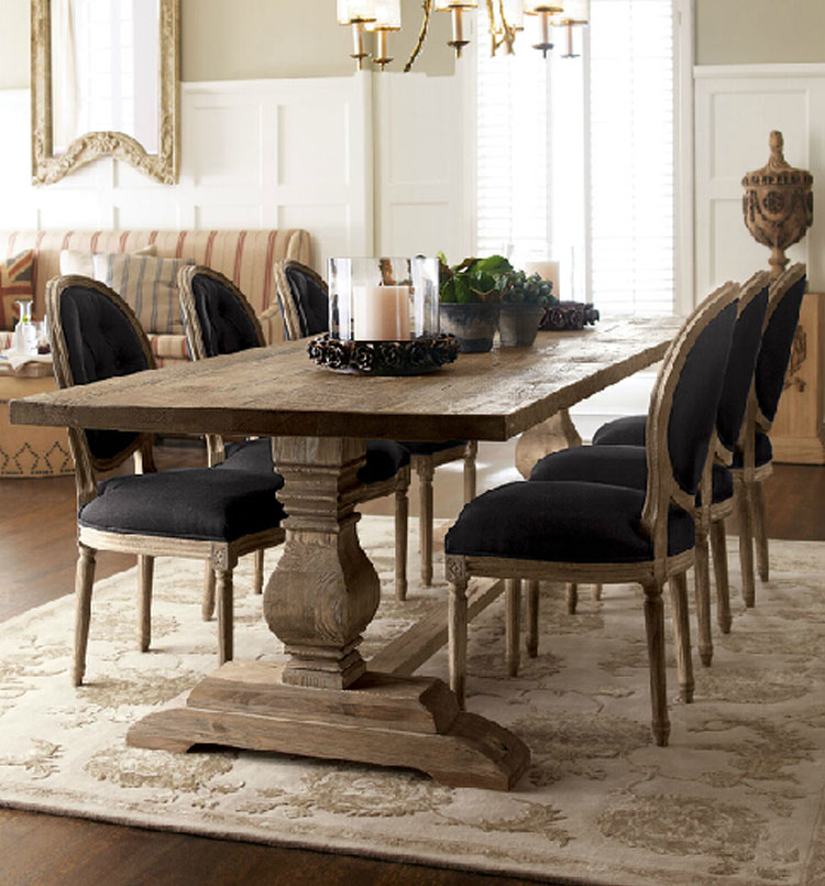 美式 乡村实木餐桌椅组合欧式 餐台法式 复古做旧长方形吃饭桌会议桌