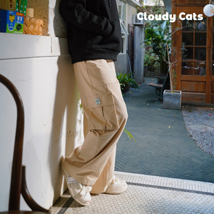 百搭工装 休闲裤 猫猫云CloudyCats 男女同款 风琴袋黑色米色