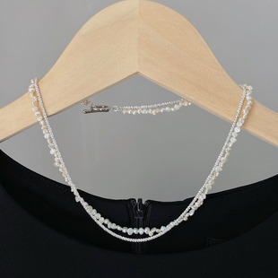 独特新ins碎银子巴洛克天然珍珠闪熠925纯银链双层项链气质女颈链