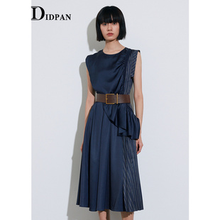 IDPAN女装 夏季 新款 简洁不规则裙摆圆形领百搭X型廓形背心裙