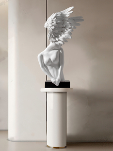 形舍创意艺术人物大型雕塑设计师落地侘寂风软装 玄关大堂天使摆件
