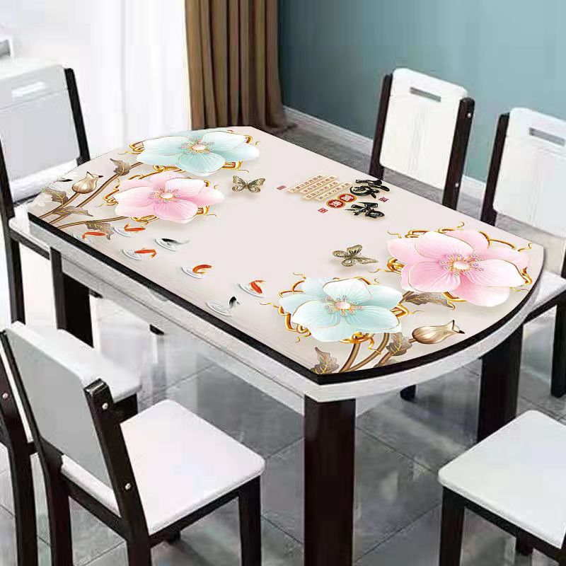 桌布 防水防油印花餐桌椭圆形不透明pvc软玻璃水晶板免洗盖布