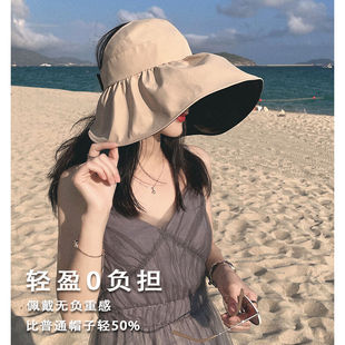 UV黑胶空顶防晒帽女防紫外线遮脸太阳帽子女夏大沿遮阳帽奶