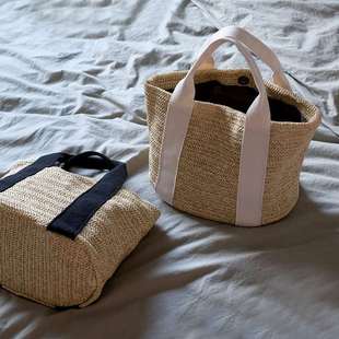 日常 休闲草编包饭盒袋子手提便当包户外度假沙滩包野餐手拎袋