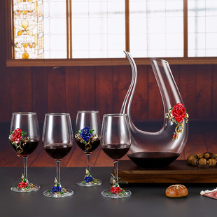 家用珐琅彩水晶玻璃红酒杯高脚杯 欧式 大号2支套装 创意无铅醒酒器