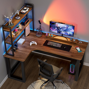 转角电脑桌书架一体桌卧室双人学习桌家用办公桌小户型拐角电竞桌