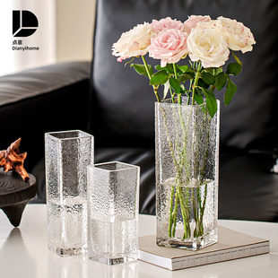 花瓶摆件客厅插花高级感透明玻璃轻奢大宽口法式 直筒水养鲜花玫瑰