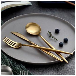 欧式 西餐餐具家用牛排刀叉勺金色 304不锈钢刀叉套装