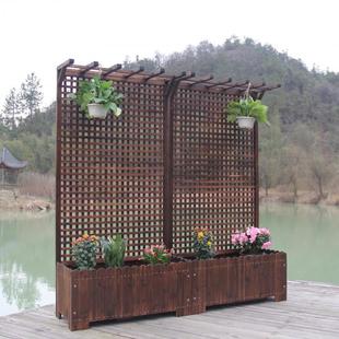 新款 防腐木花箱栅栏花盆种植箱围栏阳台户外碳化实木隔断花槽爬花